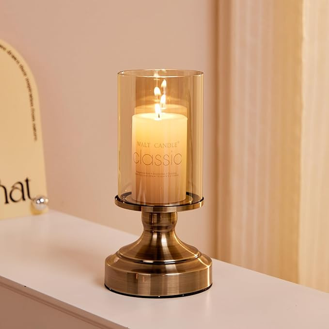 Hurricane Candlestick Holder with Glass Lid Elegant Copper/Bronze Pillar Candle Holders for Weddi... | Amazon (US)