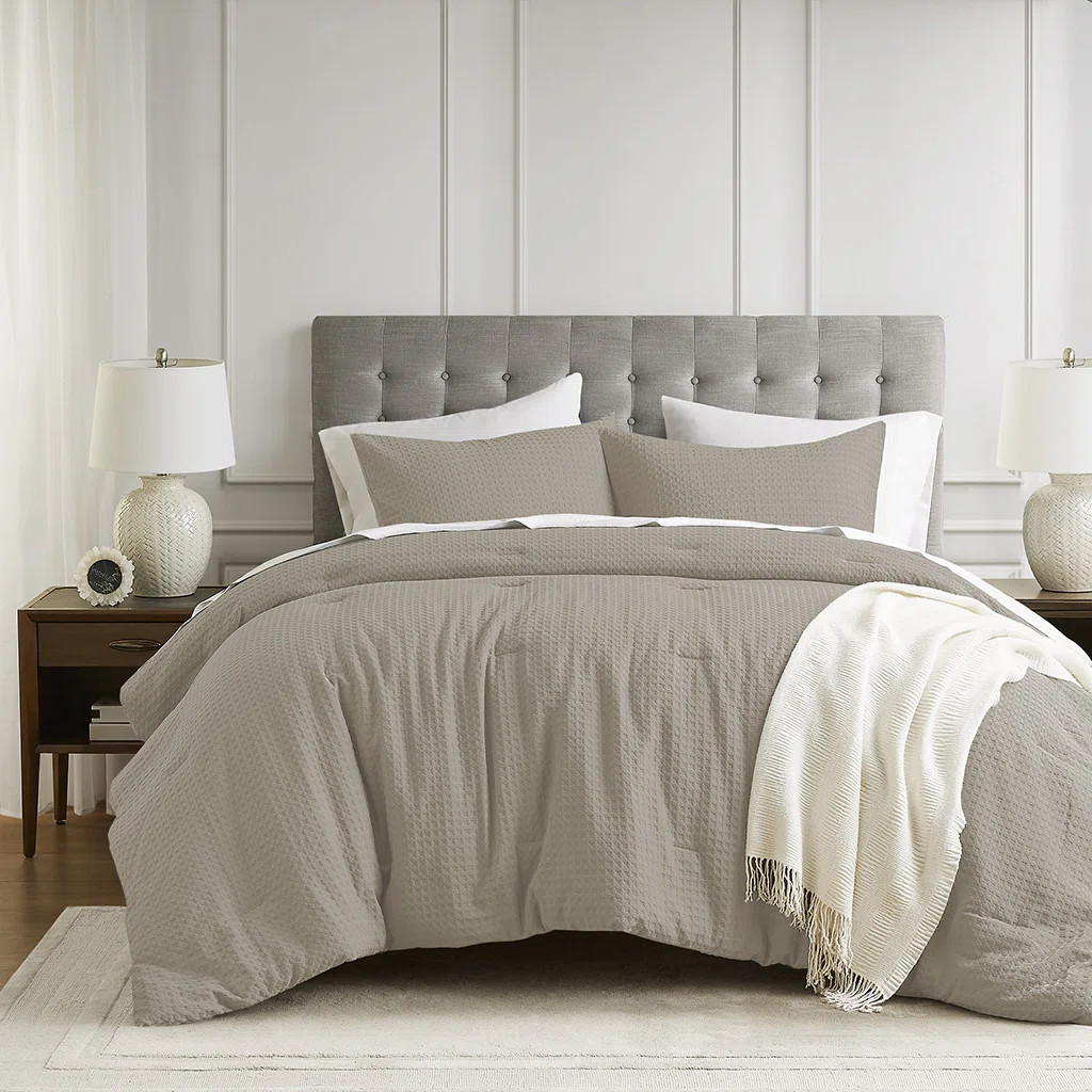 Jacquana Waffle Weave Textured Microfiber Comforter Set | Wayfair North America