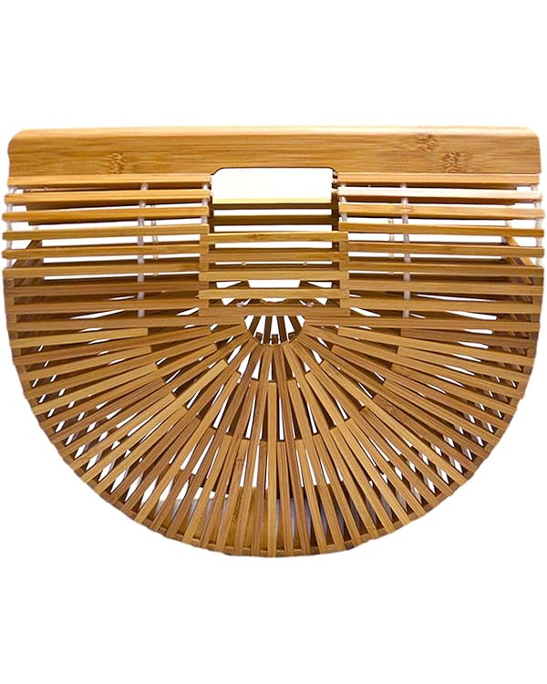 Miuco Womens Bamboo Handbag Handmade Large Tote Bag Straw Beach Bags Beach Purse | Amazon (US)