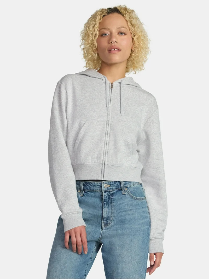 No Boundaries Cropped Fleece Zip Hoodie, Women’s | Walmart (US)