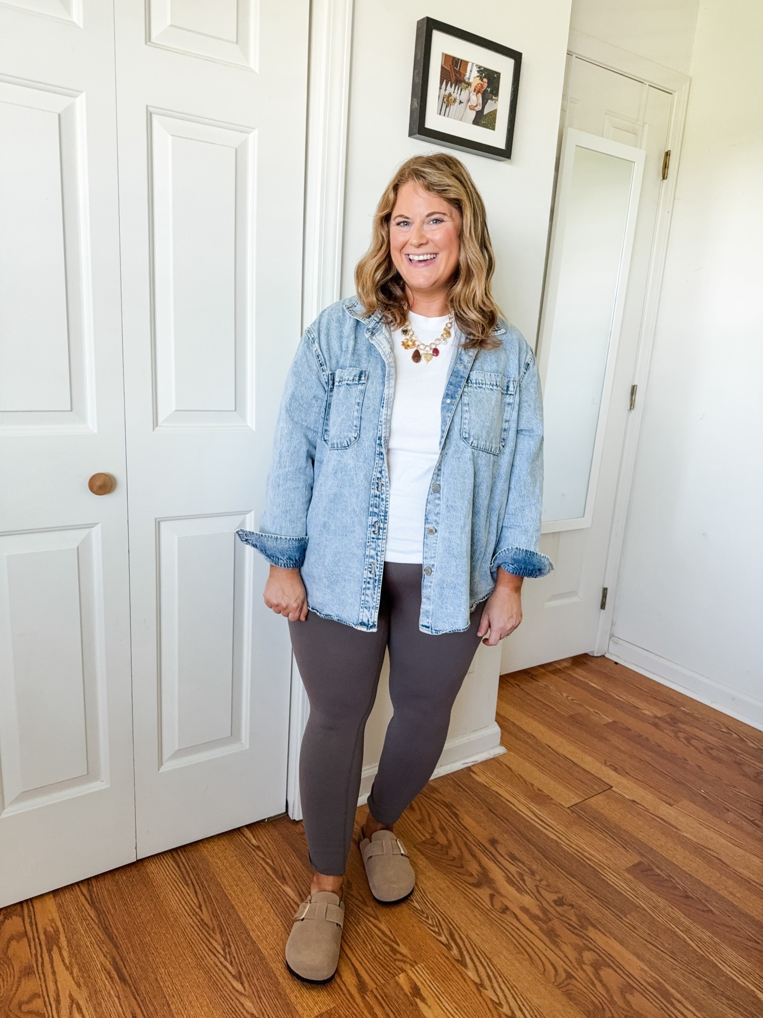 I love brown legging with a denim shirt.  Leggings are an XL and denim shirt is a large  

#LTKMidsize #LTKSeasonal #LTKFindsUnder50