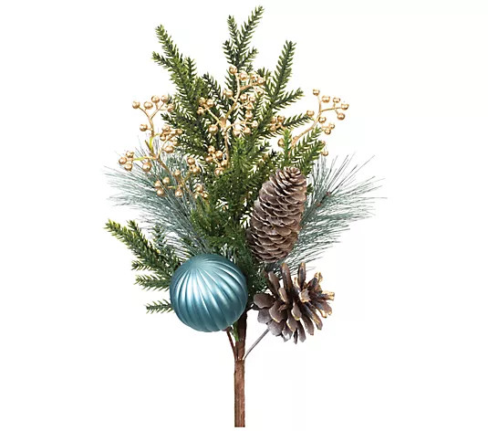 Melrose Pine Spray w/Ornament (Set of 2) - QVC.com | QVC