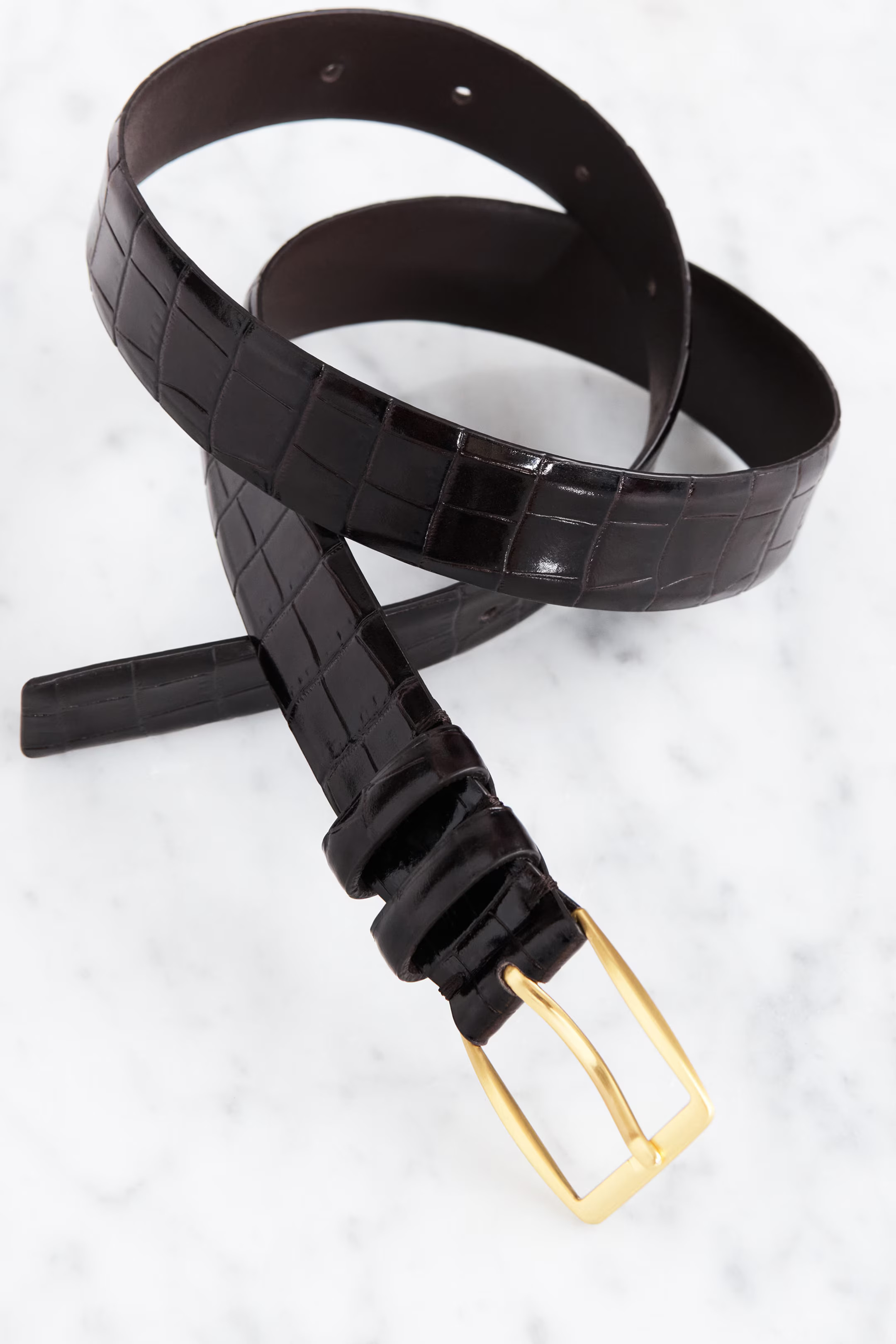 CROC-EMBOSSED LEATHER BELT - DARK BROWN | COS US | COS (EU)