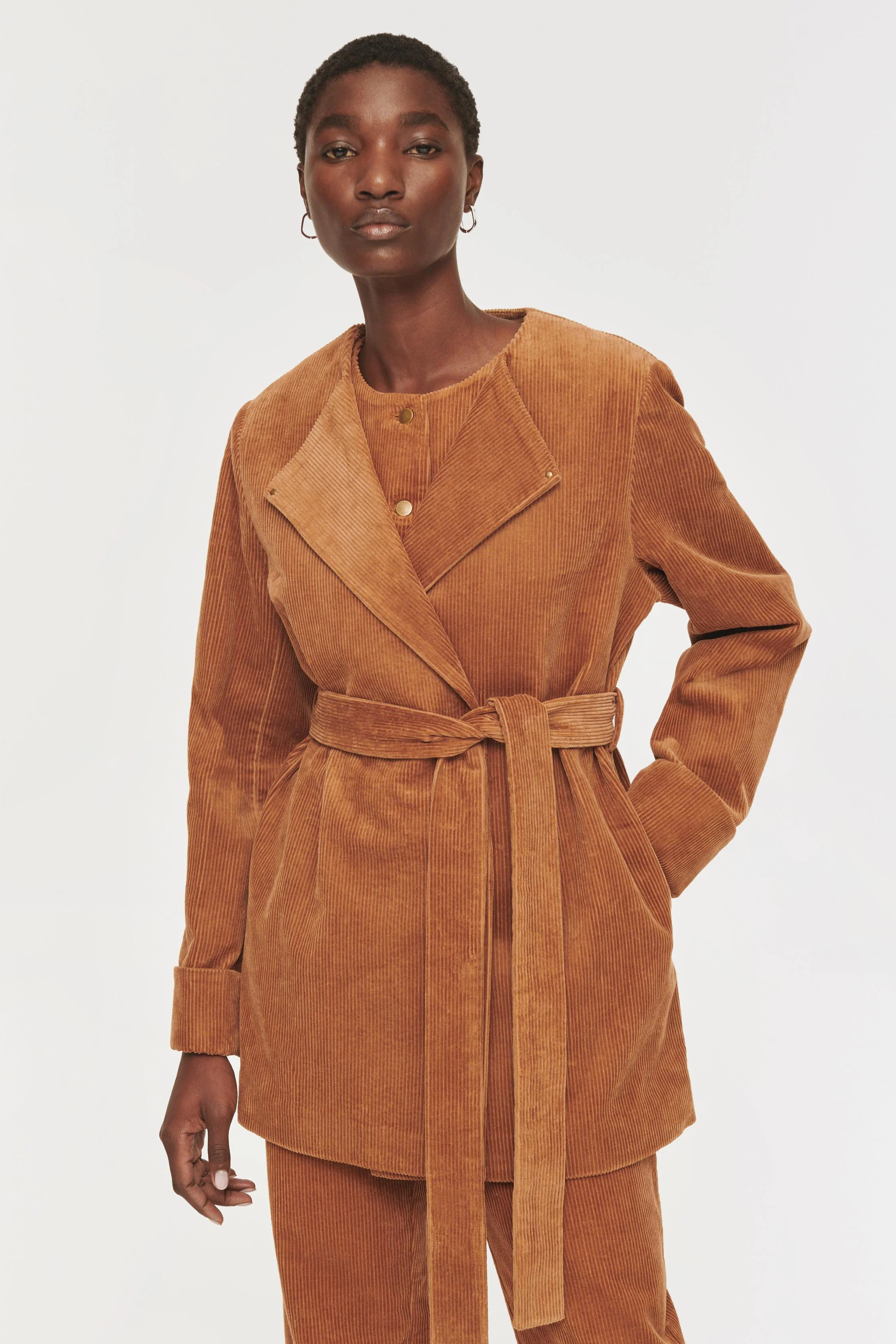 ALIGNE Cord Wrap Blazer - Brown | Galia | ALIGNE UK & EU