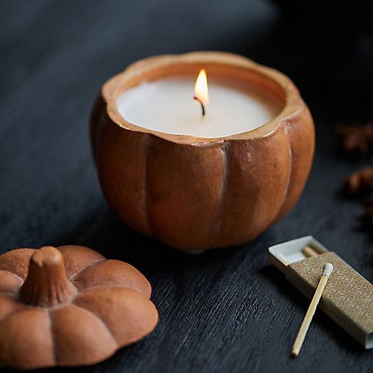 Ceramic Candle, Pumpkin | Terrain