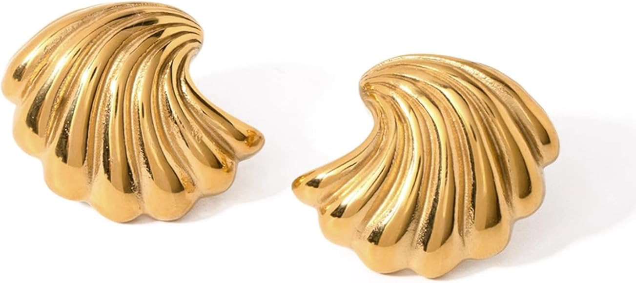 Gold Statement Earrings for Women Trendy, Chunky Gold Earrings Big Shell Wings Textured Dome Earr... | Amazon (US)