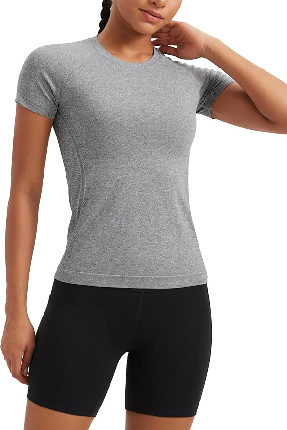 CRZ YOGA Seamless Workout Tops for Women Short Sleeve Athletic Tees Breathable Gym Running Yoga S... | Amazon (US)