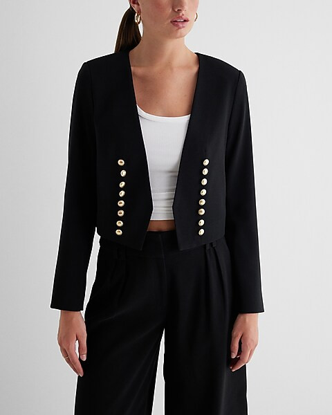 Cropped Novelty Button Jacket | Express