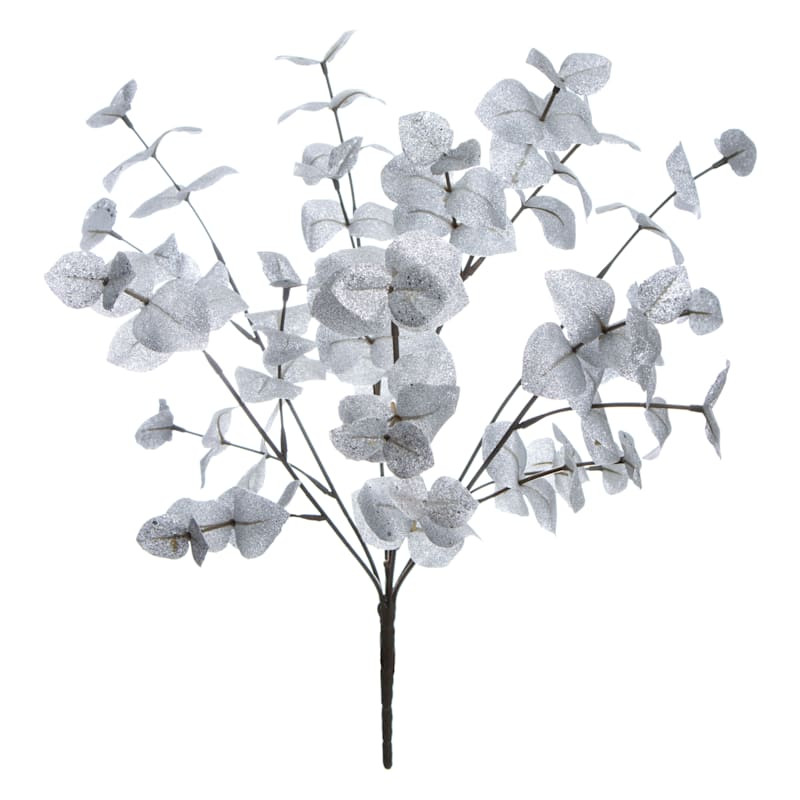 White Glittered Eucalyptus Bush, 19" | At Home