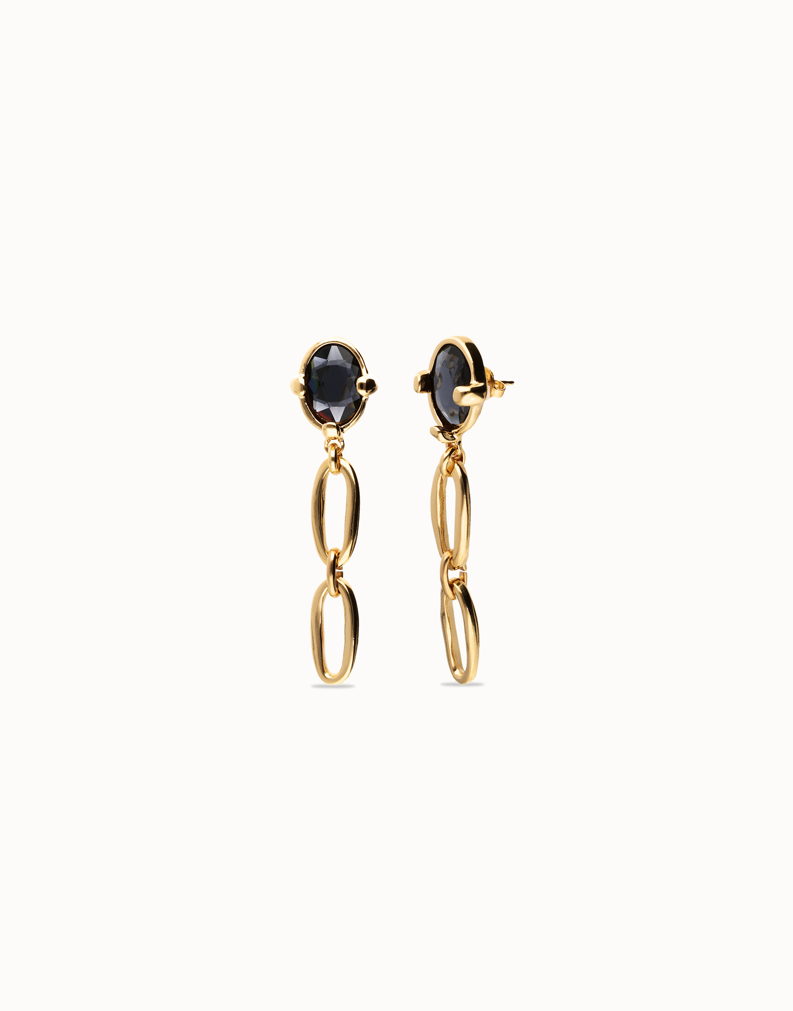 Drop earrings with faceted black crystal and links | UNOde50