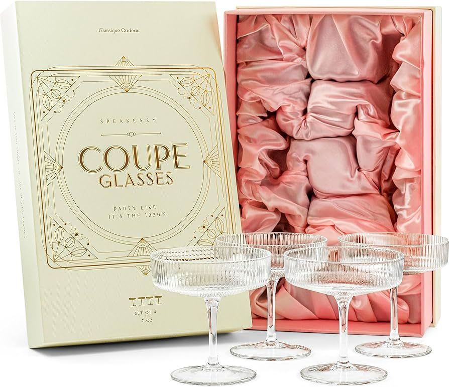 Vintage Art Deco Coupe Glasses | Set of 4 | 7 oz Classic Cocktail Glassware for Champagne, Martin... | Amazon (US)