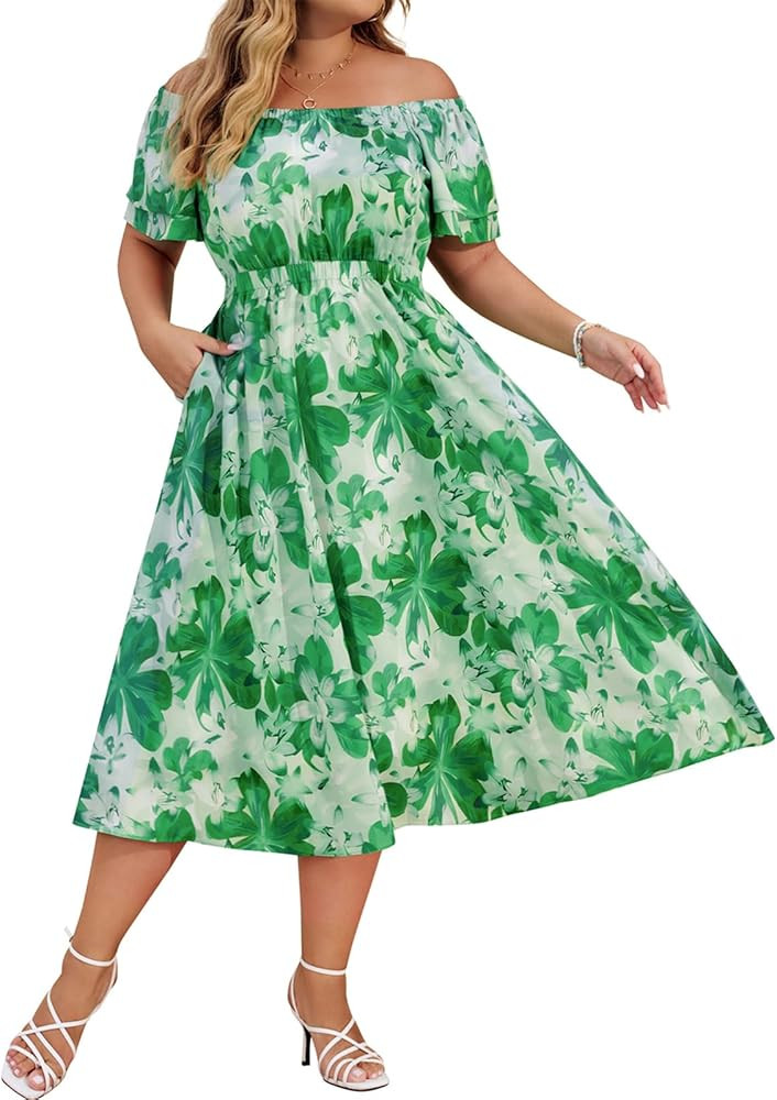 Hanna Nikole Plus Size Dresses for Curvy Women 2025 Short Sleeve Summer Boho Casual Flowy A-line ... | Amazon (US)