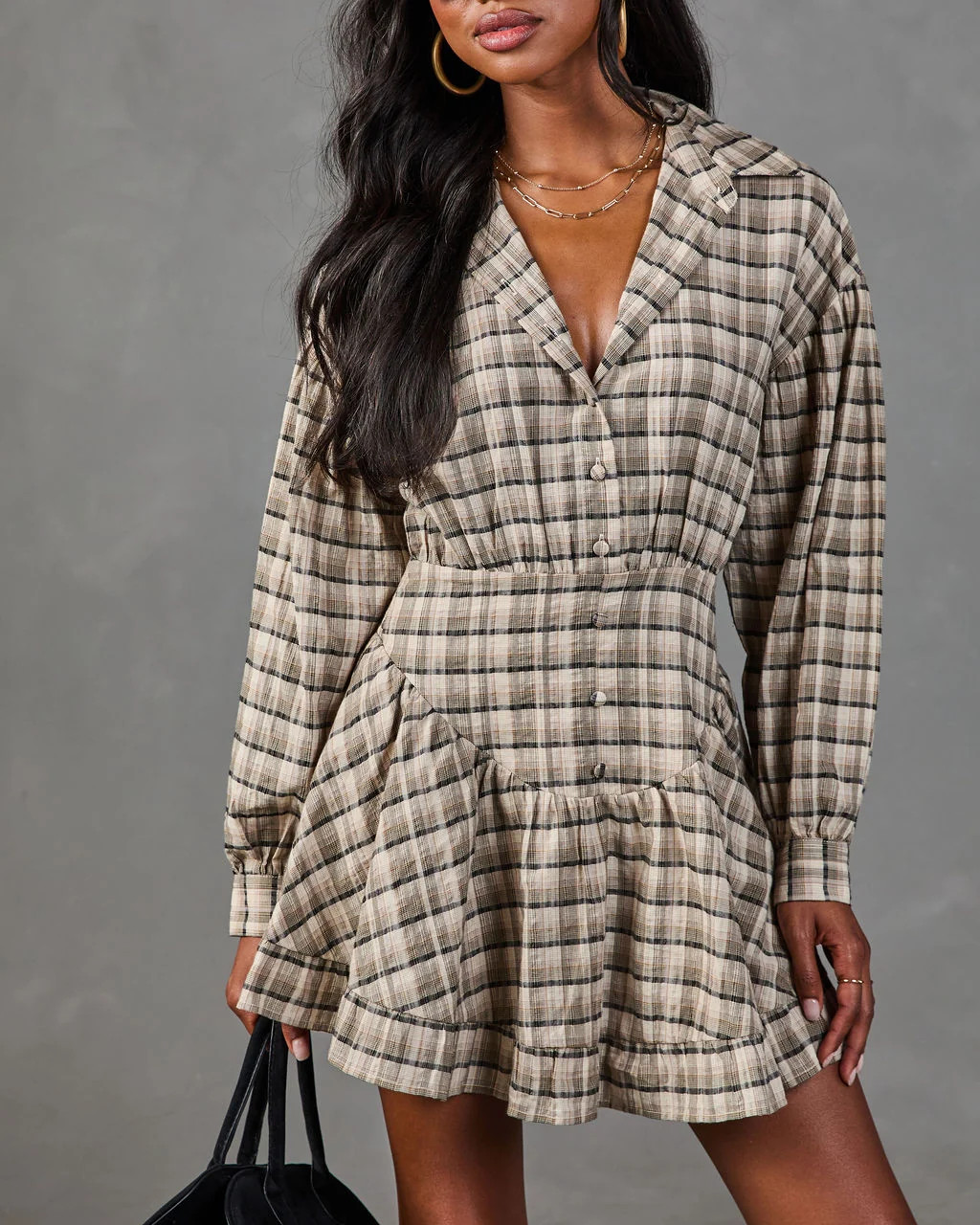 Autumn Edit Plaid Mini Shirt Dress | VICI