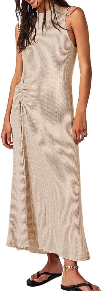 Acelitt Women Casual Summer Waffle Knit Dress Sleeveless High Neck Midi Dresses, S-XXL | Amazon (US)