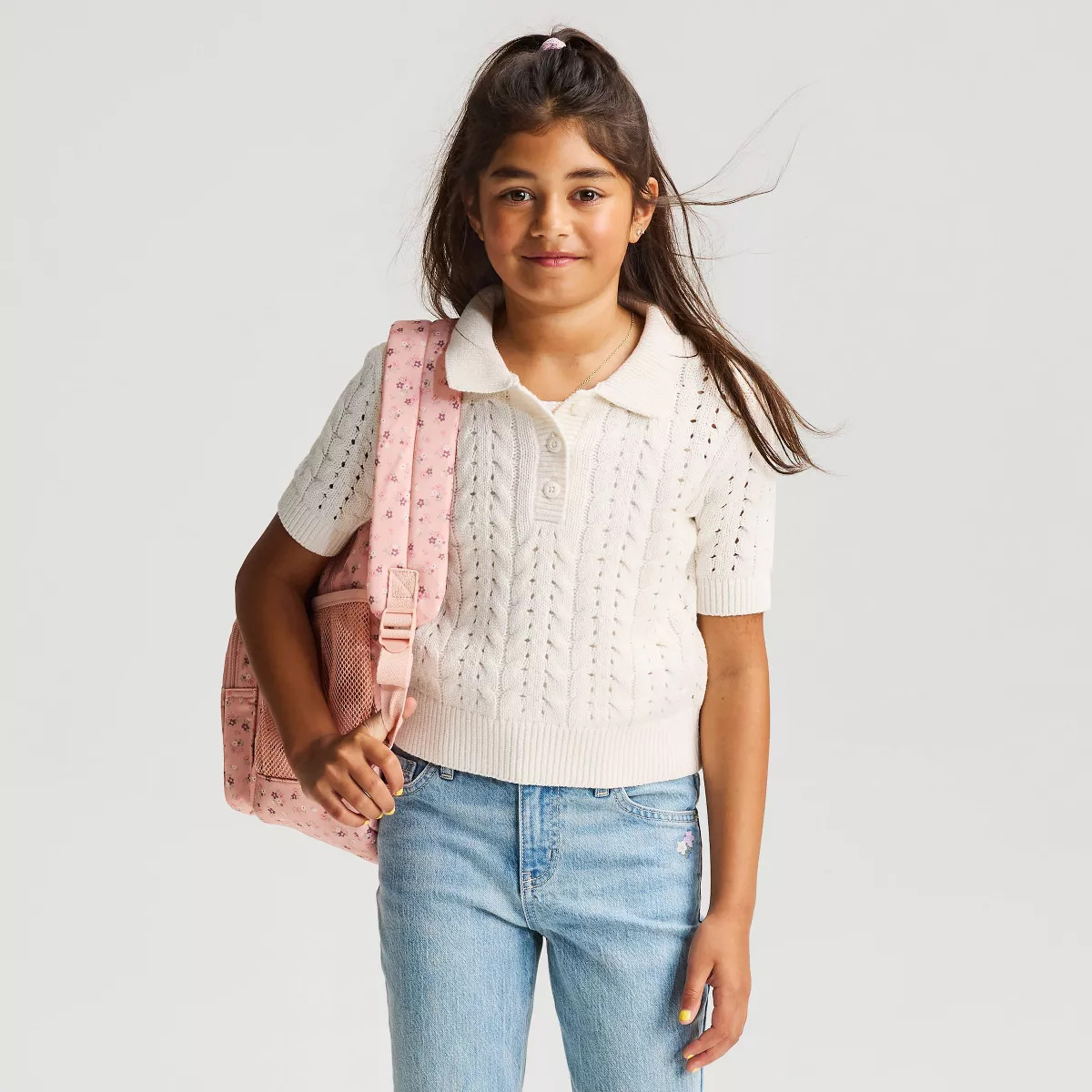 Girls' Short Sleeve Pullover Sweater - Cat & Jack\u2122 Cream XS | Target