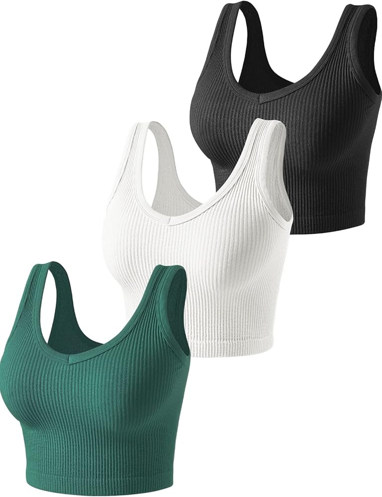 3 Pieces Womens Tank Tops Cute Sexy Going Out Ribbed Summer Tops Black White Crop Tops for Women | Amazon (US)