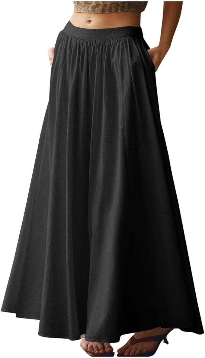 Casual Skirts for Women Maxi Long Flowy Trendy Dressy Elastic Waist Summer Beach Vacation Skirt w... | Amazon (US)