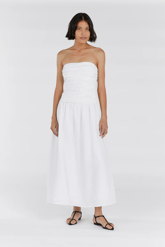 CATANIA WHITE LINEN STRAPLESS DRESS | DISSH