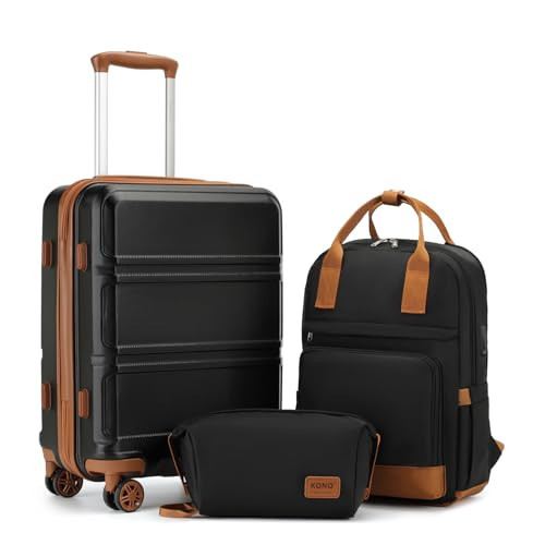 Kono Luggage Set 3 Piece Carry On Hardside Luggage with TSA Lock Spinner Wheels Carry On Suitcase Apricot Black | Amazon (US)