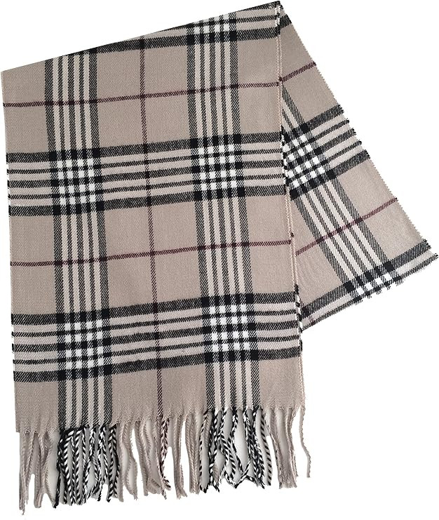 Classic Medium Weight Trench Coat Burber Plaid on Camel Tan Beige Mens Womens Scarf | Amazon (US)