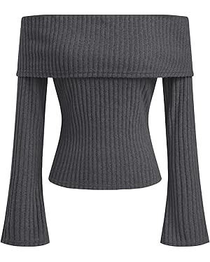 CIDER Off The Shoulder Tops for Women Long Sleeve Going Out Y2K Tops Knit Pullover Fall Outfits T... | Amazon (US)