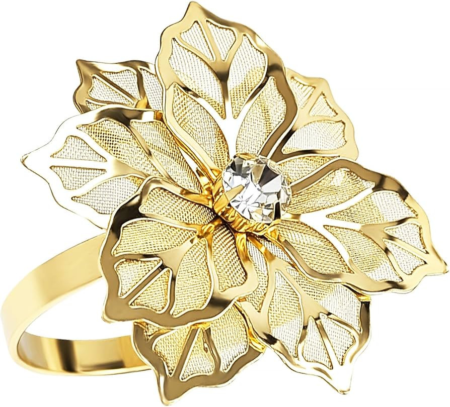 Gold Napkin Rings, Thanksgiving Christmas Napkin Rings Set of 12, Nickel-Plated Steel Table Decor... | Amazon (US)