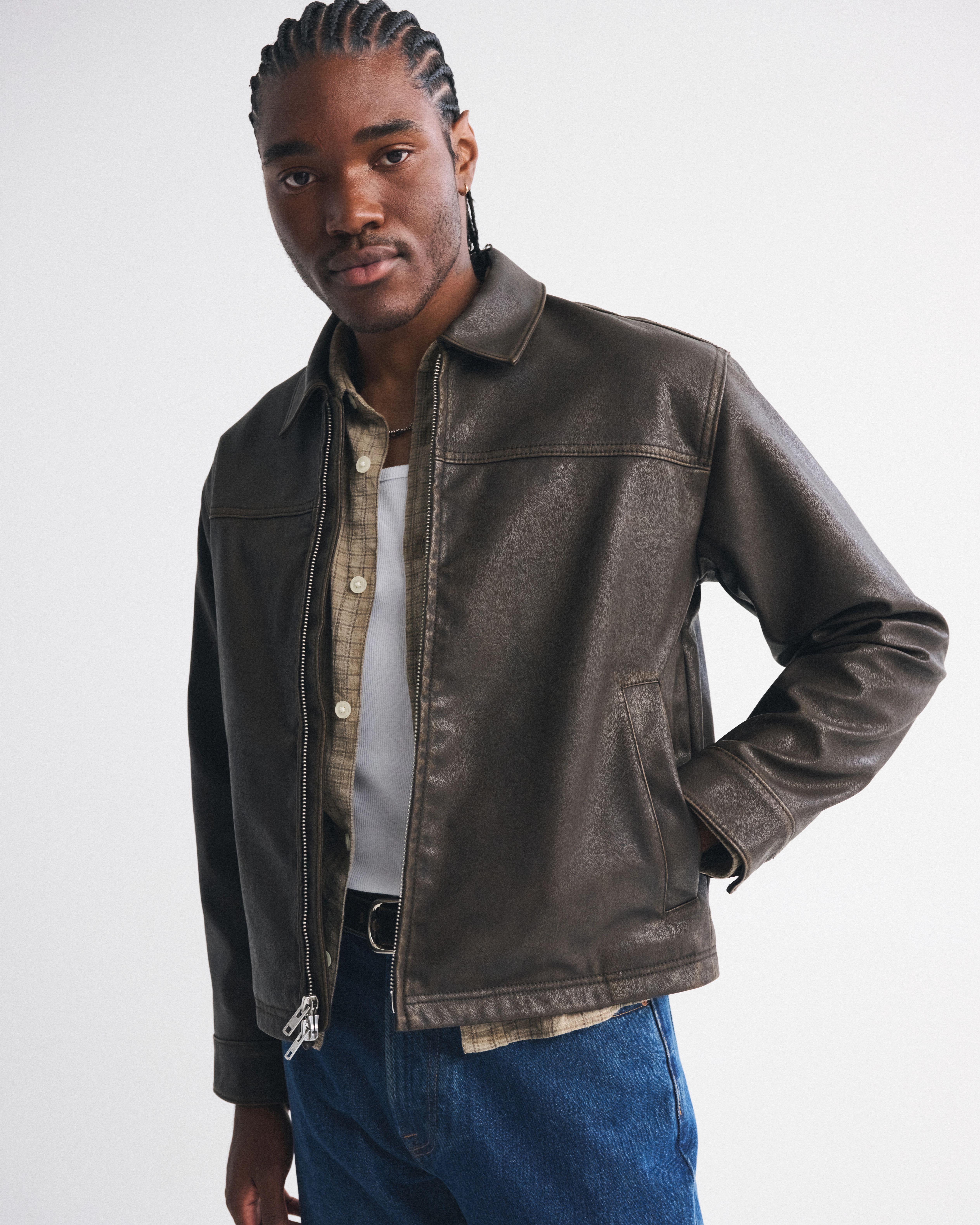 Vegan Leather Easy Zip Jacket | Abercrombie & Fitch (US)