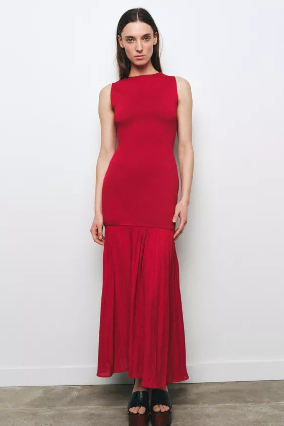 LONG COMBINATION KNIT DRESS | Zara US