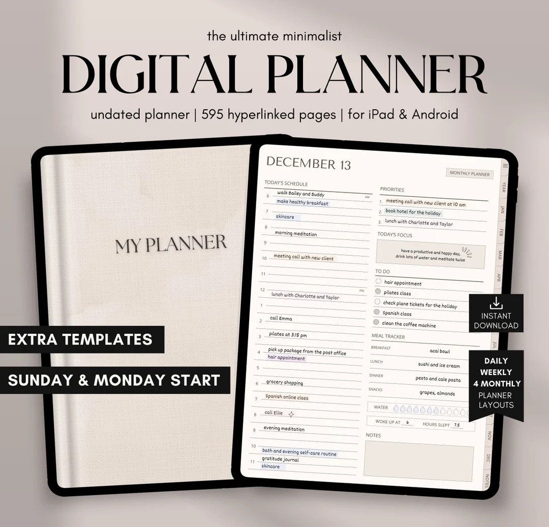 Digital Planner Undated, iPad & Android Planner, Goodnotes Planner, Digital Calendar, Daily, Week... | Etsy (US)