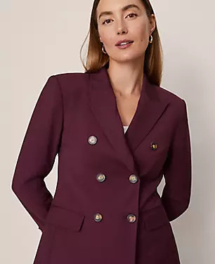 Petite Fitted Long Double Breasted Blazer | Ann Taylor