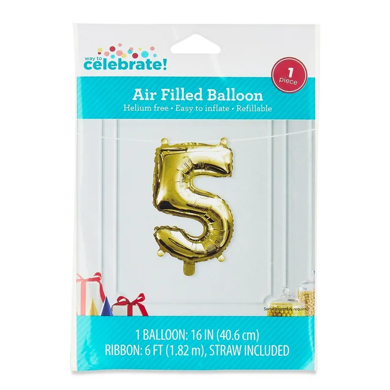 16" Gold Foil Party Balloon Number 5, by Way to Celebrate | Walmart (US)