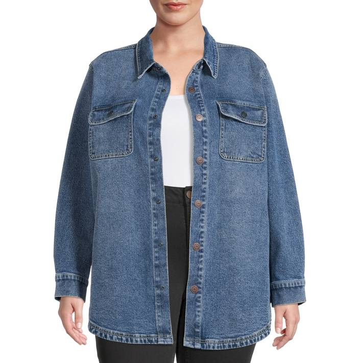 Terra & Sky Women's Pus Size Denim Shacket | Walmart (US)
