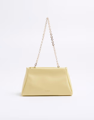 River Island Faux leather frame top clutch bag in yellow light | ASOS (Global)