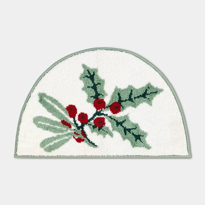 15"x24" Holly Christmas Bath Rug Ivory- Wondershop™ | Target