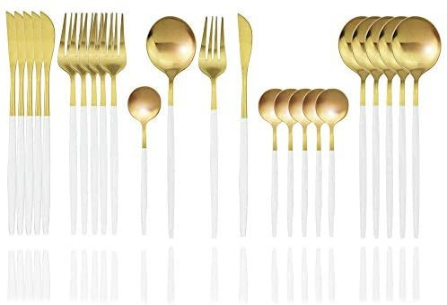 24-Piece White & Gold Silverware (Dishwasher Safe) | Amazon (US)