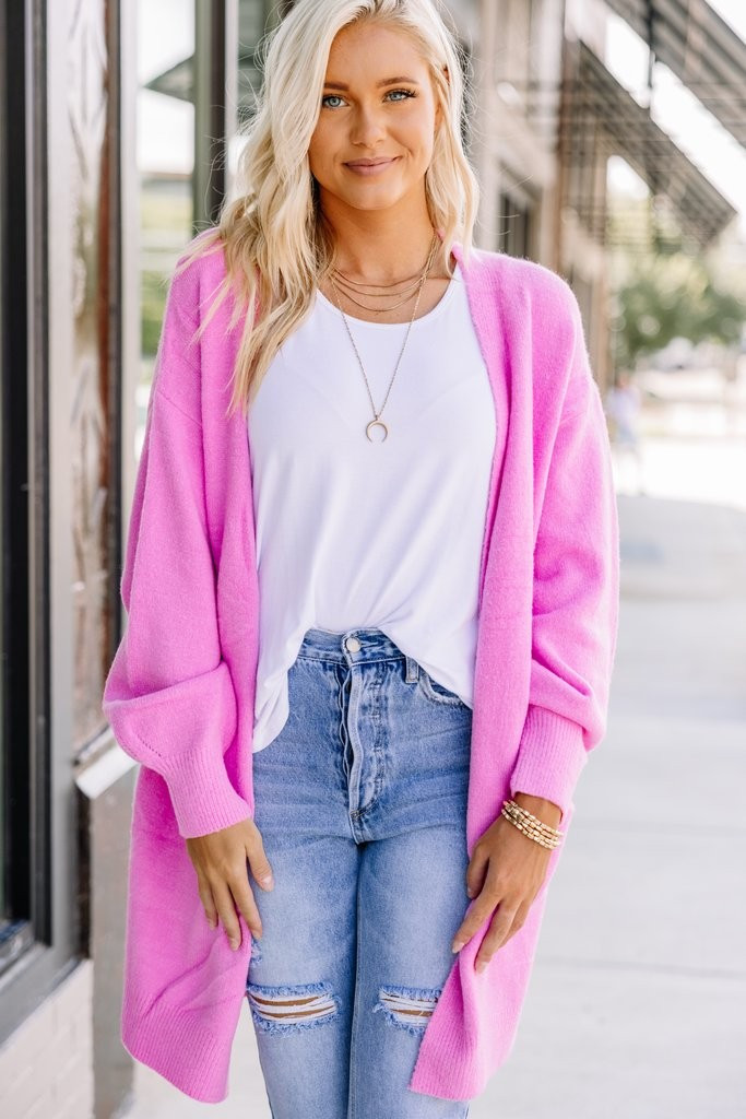 What A Dream Pink Bubble Sleeve Cardigan | The Mint Julep Boutique