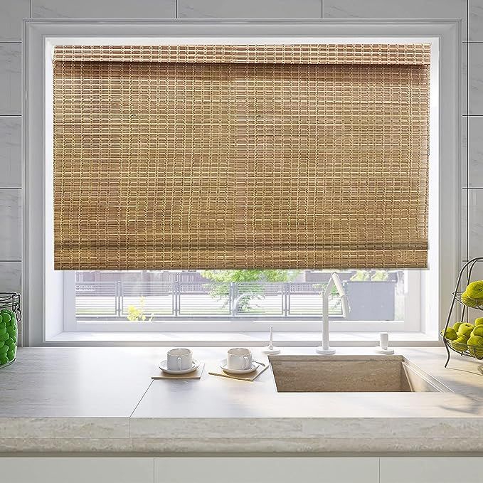 Wood Cordless Roman Shades Blinds, Bamboo Light Filtering Window Blinds for Indoor Home, Kitche... | Amazon (US)