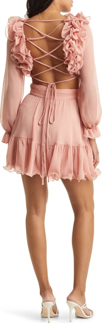 Long Sleeve Cutout Chiffon Babydoll DressVICI COLLECTION | Nordstrom