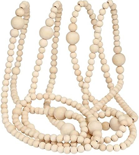 12 Feet Christmas Wooden Beads Xmas Bead Garland Round Craft Bead Garland Farmhouse Bead Garland Vin | Amazon (US)