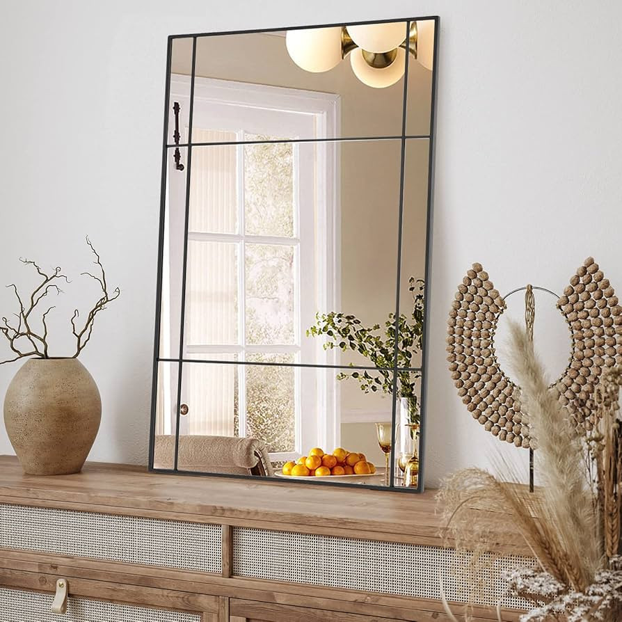 Muzilife Black Rectangular Window Mirror, 31x47 Large Windowpane Wall Mirror, Framed Window Pane ... | Amazon (US)