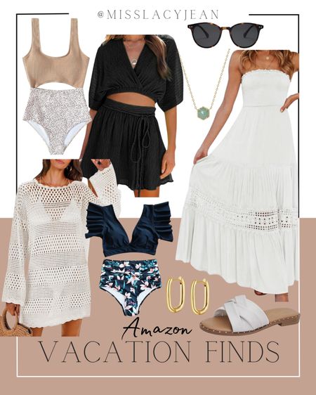 Amazon beach and resort finds include white maxi dress, cream cover up, two piece set, swimming suit, two piece swimming suit, gold earrings, gold necklace, sunglasses, slide sandals.

Outfit, beach outfit, summer finds, vacation must haves, resort wear

#LTKstyletip #LTKswim #LTKfindsunder50