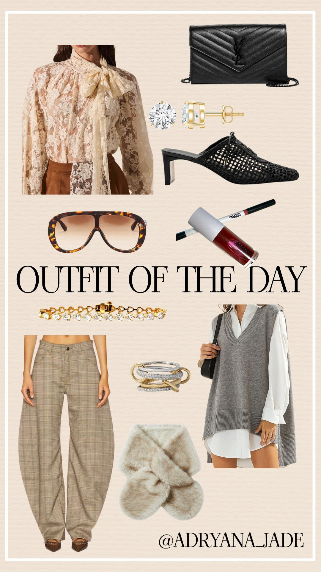 This lace pussybow blouse is doing all the talking — soft, feminine, and undeniably chic. Runs big so size down. I layered it with an oversized vest, plaid pants with ankle ties. Finished it off with my Daniella Shevel caged mules and a YSL clutch.

Lip liner: Johnny
Lip gloss: Berry 

Outfit done. Mood set. Ready to bust a move and take on the day. 💃
I’ve linked the full look for you in LTK — go shop it, you deserve to feel this good. 😉

#styleover50 #over50andFabulous #MidlifeWomen #over50fashion #womenover50


#LTKootd #LTKOver40 #LTKgrwm