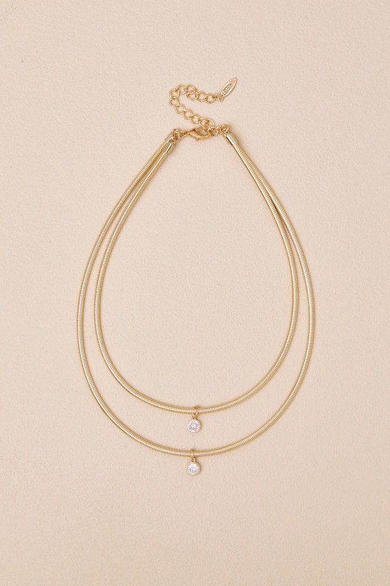 Falina Gold Rhinestone Layered Necklace | Lulus