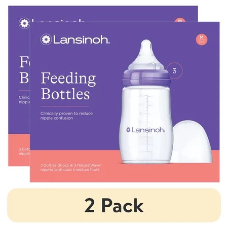 (2 pack) Lansinoh Anti-Colic Baby Bottles, BPA-Free Plastic, 8oz, 3pk, Medium Flow Nipples (Size M), Breastfeeding Bottle, NaturalWave Design, Baby Essentials | Walmart (US)