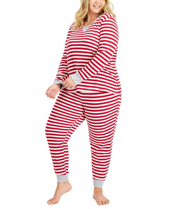 Family Pajamas Matching Women's Plus Striped Waffle-Knit Family Pajama Set & Reviews - All Pajama... | Macys (US)