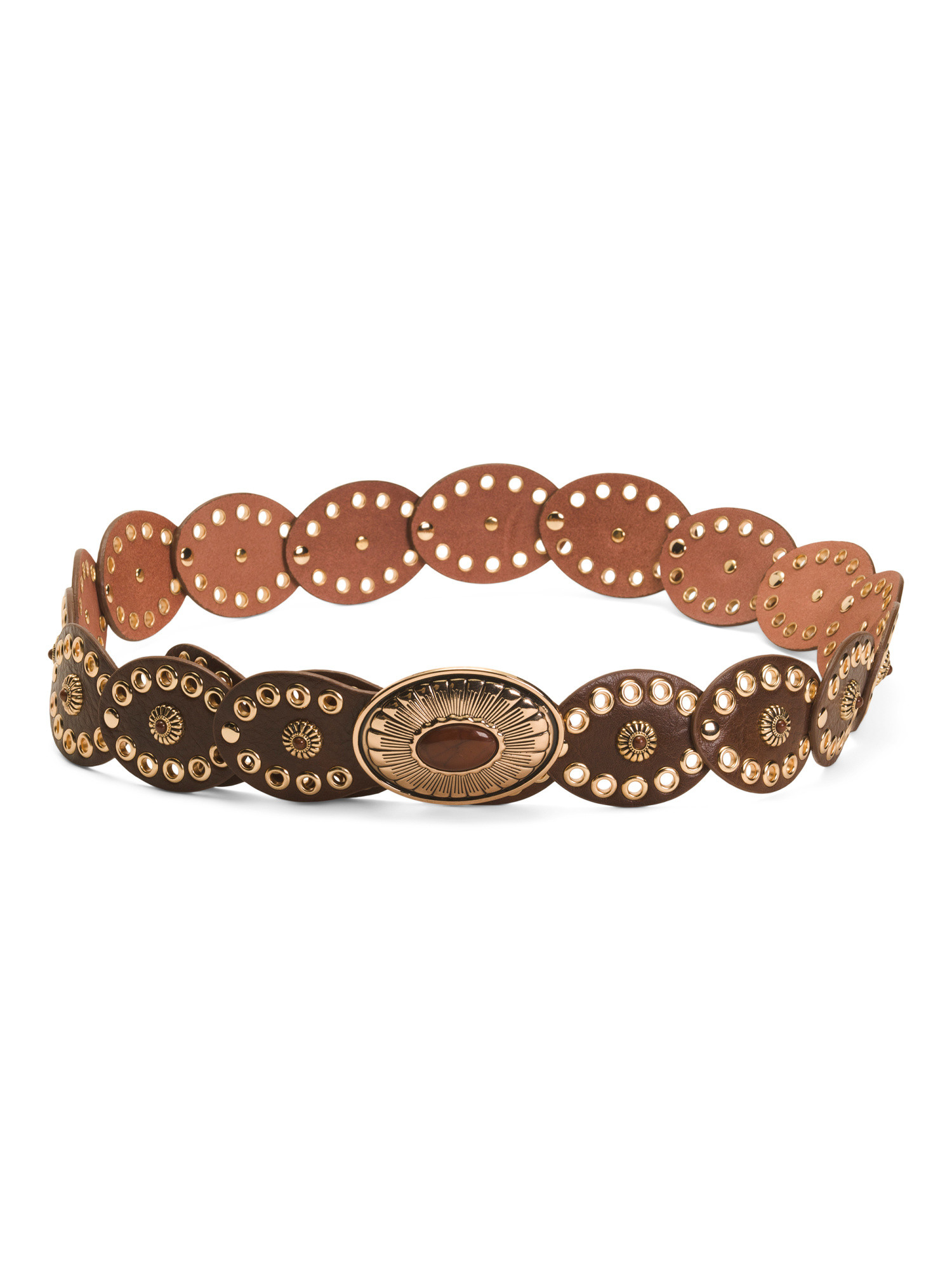 Leather Western Ovular Disc Belt With Gold Grommets | TJ Maxx