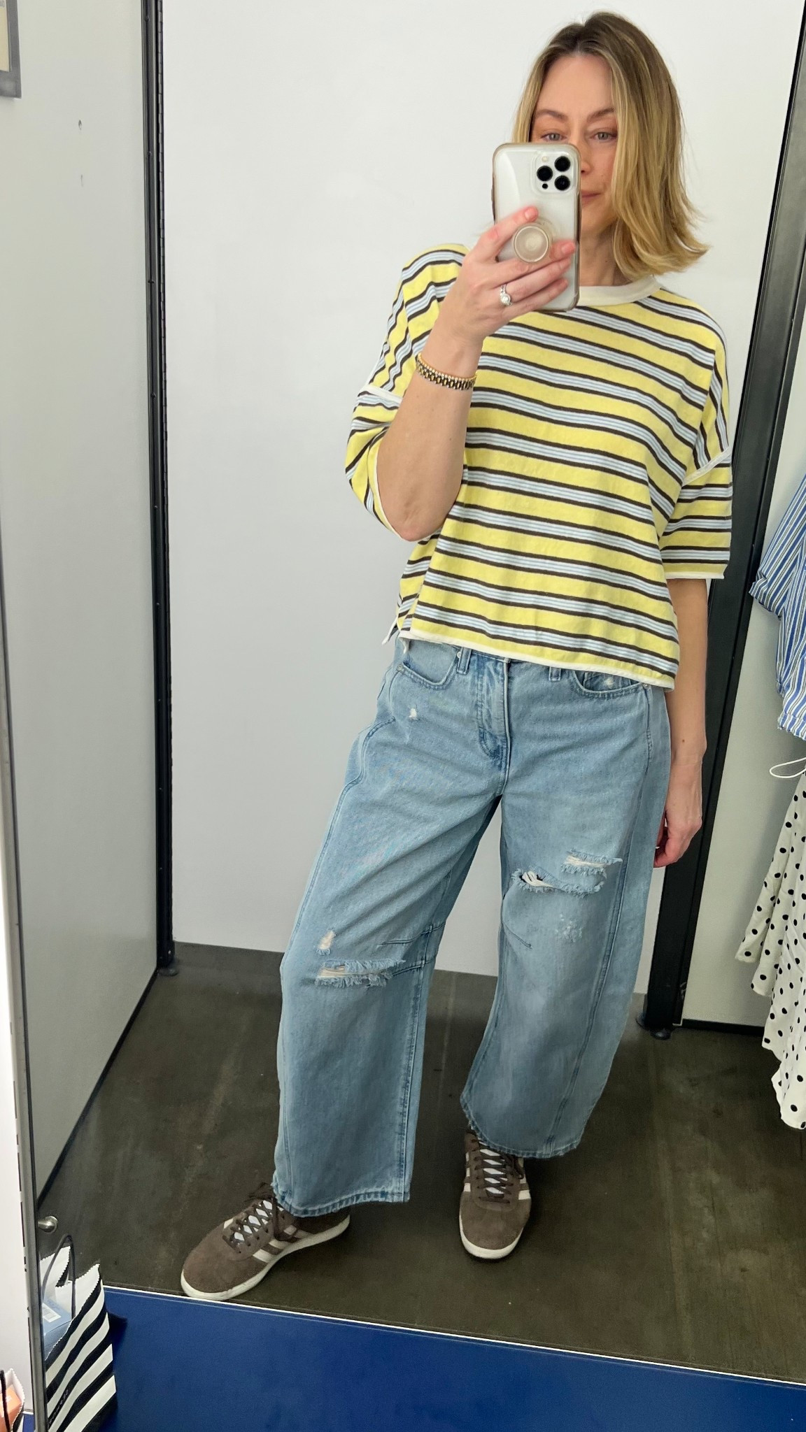 Outfit of the day 💛 
Free People striped tee size small
Walmart barrel jeans size 6



#LTKootd #LTKOver40