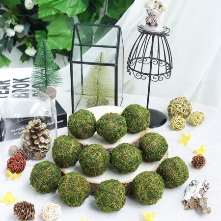 12 pcs 2 in Green Natural Moss Balls with Gold String Orbs Vase Filler Set | Walmart (US)