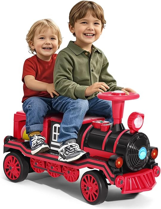 JOYLDIAS 2 Seater Ride On Train, 12V Kids Ride On Toy with Music, Train Honk, Lights, High/Low Sp... | Amazon (US)