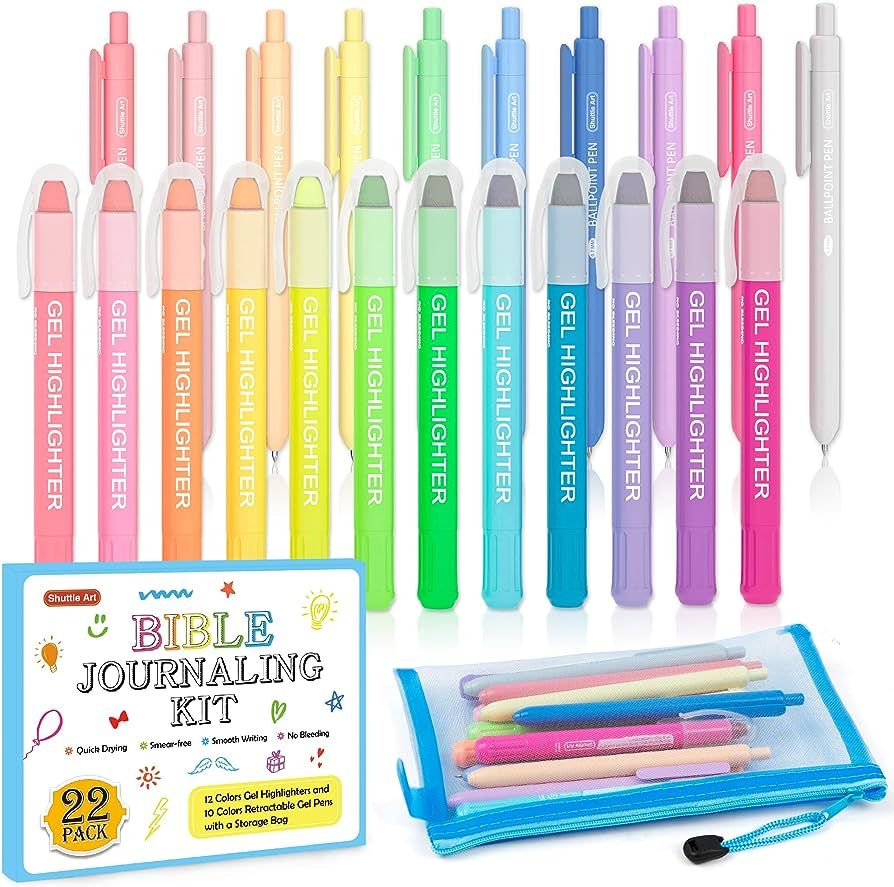 Bible Highlighters and Pens No Bleed, 22 Pack Bible Journaling Kit, 12 Colors Gel Highlighters an... | Amazon (US)